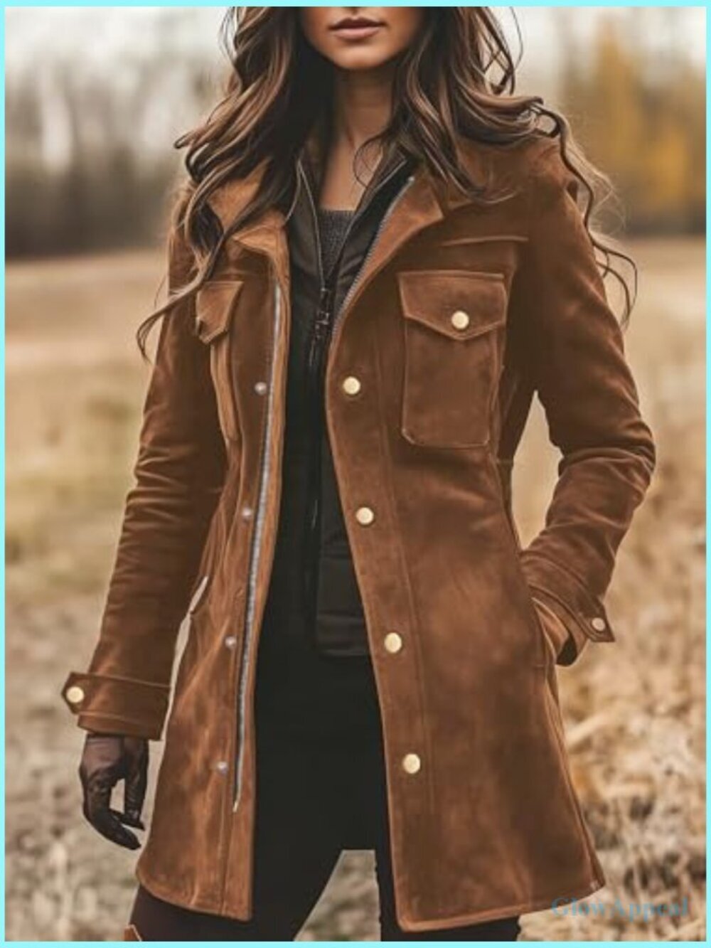 Women's Faux Suede Utility Jacket Midi Long Shacket Zip Up Retro - Picture 2 of 2